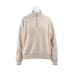 Topshop Women's Teddy Fleece Quarter Zip Pullover – Tan – Size M